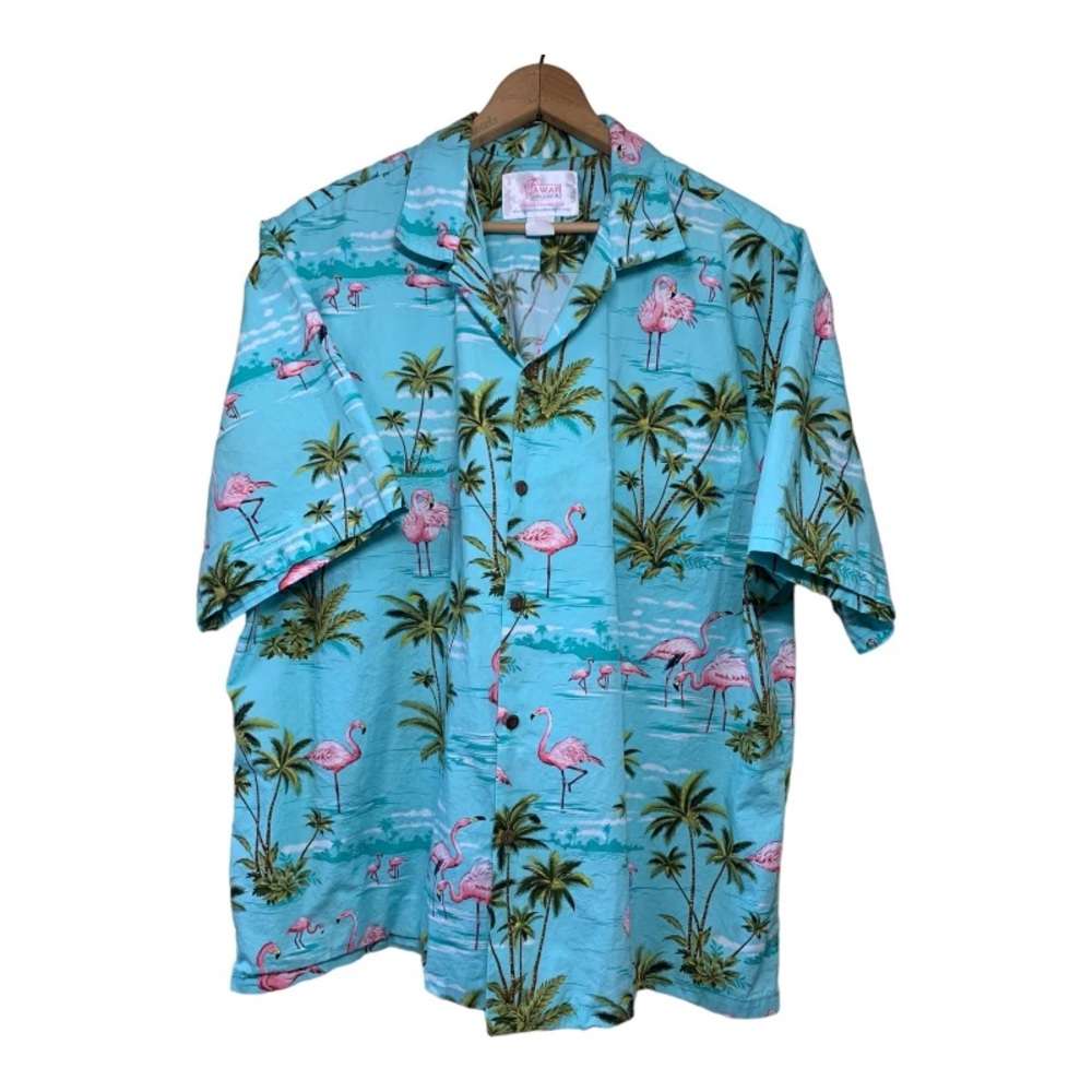 Hawaii Hangover Men’s 2XL Blue Shirt W/ Flamingos Short Sleeve Button Up